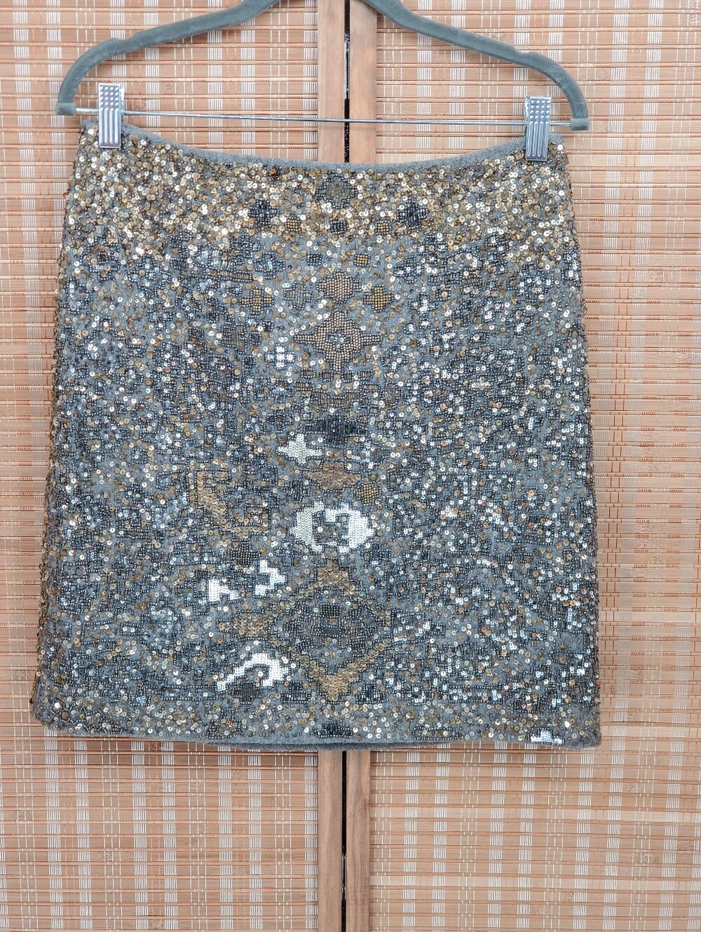 ♤ ​Moulinette Soeurs Anthropologie Sequin Beaded Wool Blend Mini Skirt Sz 6P